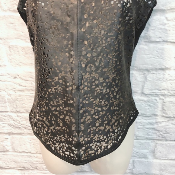 Bagatelle Black Leather Laser Cutout Tank Top XS - Picture 6 of 13